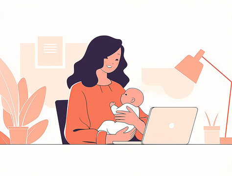 Ilustraci&oacute;n plana de una n&oacute;mada digital: diversidad femenina equilibrando trabajo y bienestar en la naturaleza, teletrabajo, trabajo remoto