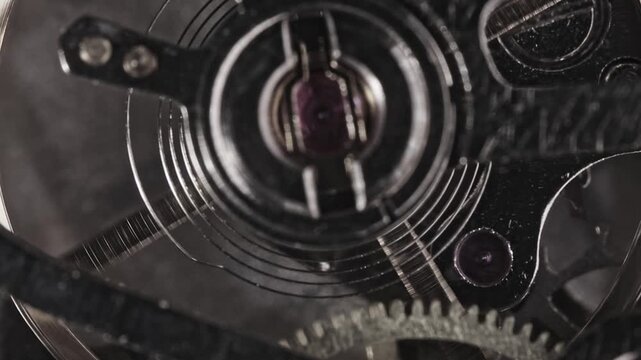 Close look at watch movement parts showing gears, springs, and mechanical features in action at a watchmaker's workshop