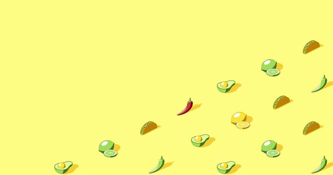 Mexican food themed title page with isometric icons and yellow background