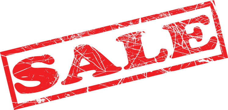 A red sale stamp on a white background
