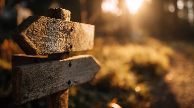 Weathered Wooden Signpost in Golden Sunlight