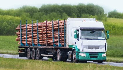 Firewood truck delivering timber in rural area