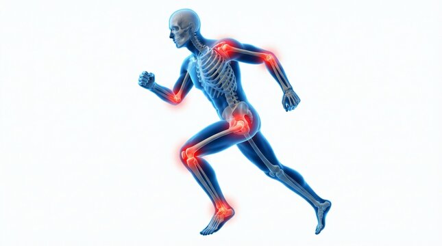 Human Anatomy Running Skeleton Joint Pain with Highlighted, and Medical Illustration.