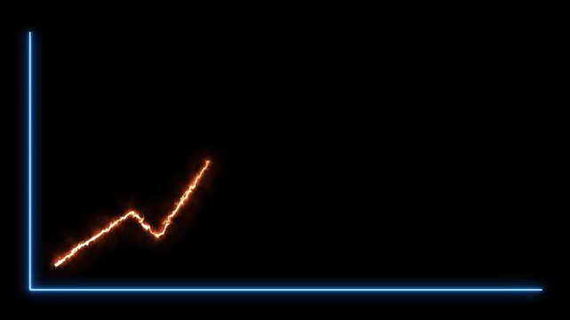 Animated glowing fire arrow forms upward zigzag chart, symbolizing growth, on dark background. Business and financial chart for trading concept. 4K.