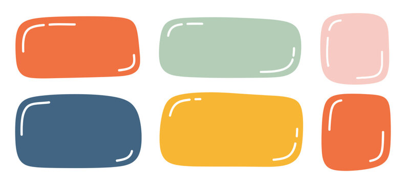 Doodle, shapes and text frames for social media, abstract colorful design, punctuation marks, speech bubbles for dialog, playful kids drawing style, vector illustration, flat graphics for apps, 