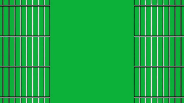 Opening jail door animation. Closed jail bars. Prison metal bars animation. Jail door. Prison cell in 4K.