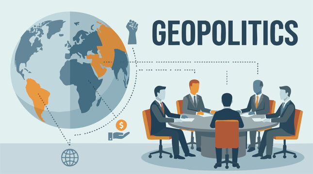 Geopolitics concept illustration with business people and global issues