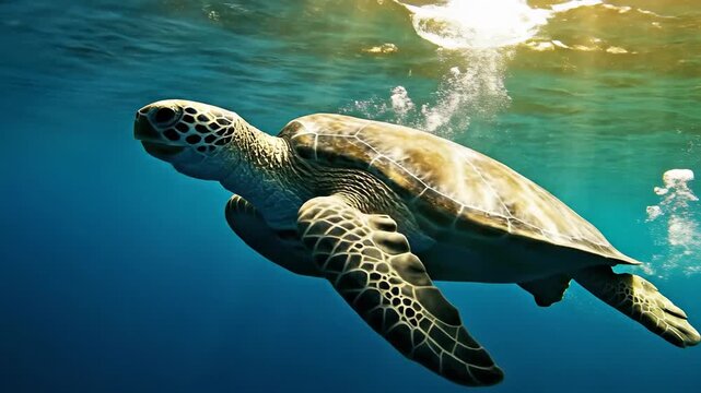 Sea Turtle Swimming Gracefully Underwater