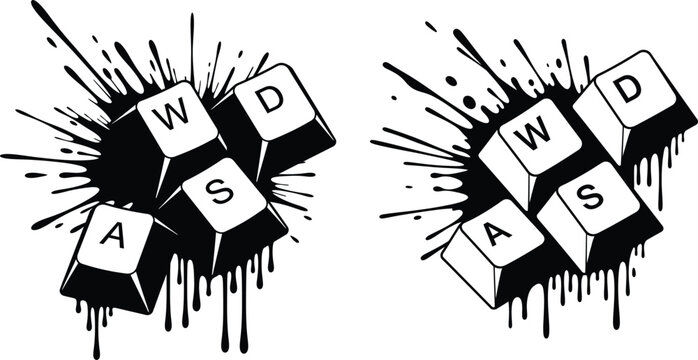 Wasd keyboard keys with ink splatter illustration video game keyboard computer movement illustration technology abstract splatter software