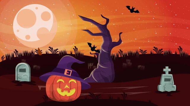 Halloween Pumpkin and Spooky Graveyard Animation