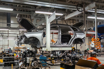 Naklejka premium Modern car assembly line workshop