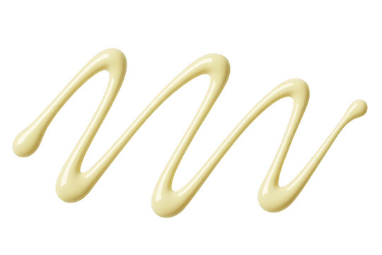 A swirl of creamy white sauce or dressing drizzled in a zigzag pattern on a white background isolated on a transparent background