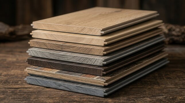 Explore a stacked collection of luxury vinyl plank samples showcasing diverse wood grain, texture, and color variation ideal for LVP flooring selection.