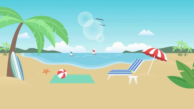 Tropical Summer Beach Vacation Flat Design Animation