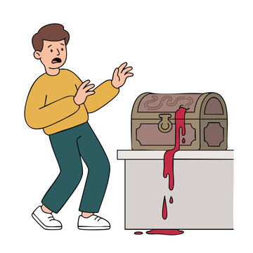 Man Shocked by Blood Dripping from Treasure Chest.