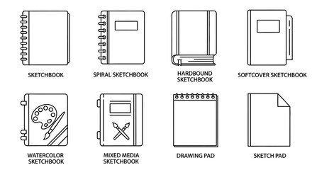 Sketchbook, notebook, and drawing pad icons, vector illustration set © imran