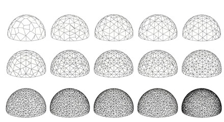 Geometric dome shapes, wireframe structures, 3D models, polygonal patterns © imran
