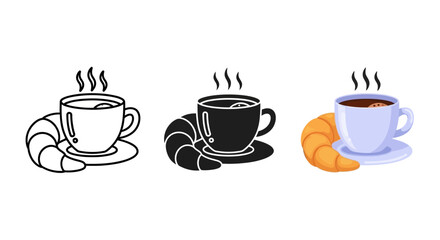 Obraz premium Coffee Cup Icons, Vector Croissant Illustrations, Breakfast Symbols, Food and Drink Graphics
