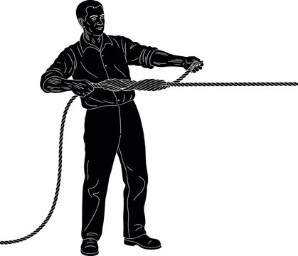 Vintage illustration of a man pulling a rope depicting strength and labor in a classic style