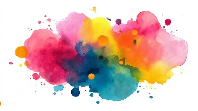Vibrant watercolor splash blending bright hues on white background
