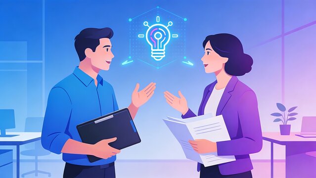 Generative Ai illustrates a professional discussion with innovative ideas