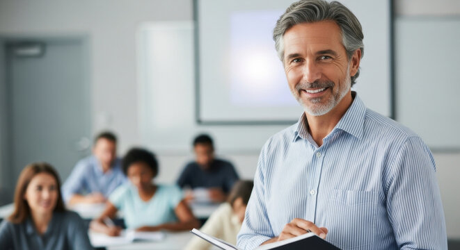 Veteran suicide prevention coordinator trains volunteers in empty classroom, role-playing scenarios, crisis resources projected on screen, attentive learners taking notes, ideal for intervention