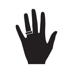 Obraz premium Vector graphic depicting a human hand with a wedding ring on white background 