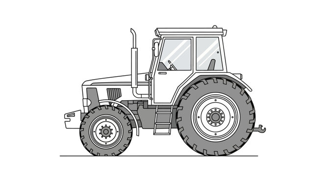 Detailed Side View Illustration of a Modern Farm Tractor with Large Tires