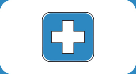 Fototapeta premium A simple, clean, and modern graphic icon representing a white cross on a blue square background with rounded corners.
