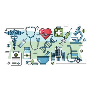 A vibrant collection of medical and healthcare-related icons, illustrating the breadth of the medical field.