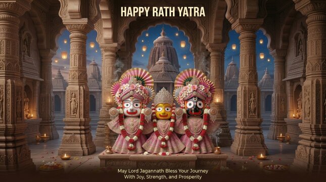 Divine Cart of Rath Yatra: Capturing the festive spirit of Rath Yatra with intricate idols of the deities and elegant temple architecture.
