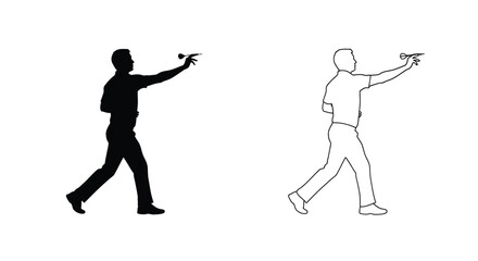 Obraz premium Two views of a man throwing a dart a striking silhouette