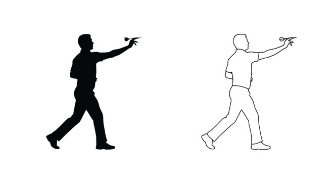 Two views of a man throwing a dart a striking silhouette
