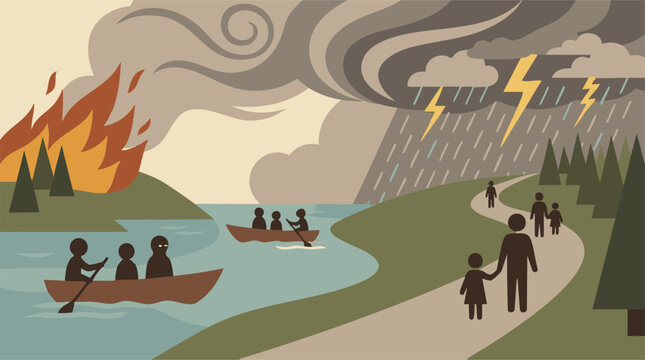 Environmental crisis leading to human displacement: wildfires and storms