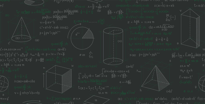 Seamless geometric formulas and shapes on a blackboard.