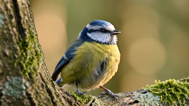 Charming Eurasian Blue Tit Perched on Mossy Branch in Natural Habitat