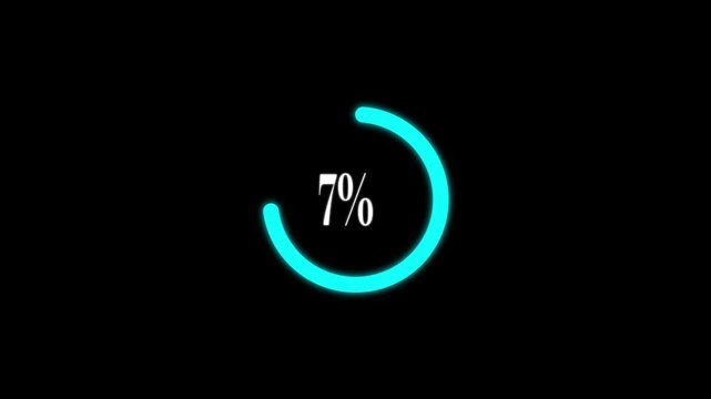 9 Percent Circular Progress Bar With  Cyan Glow on Black  Background.