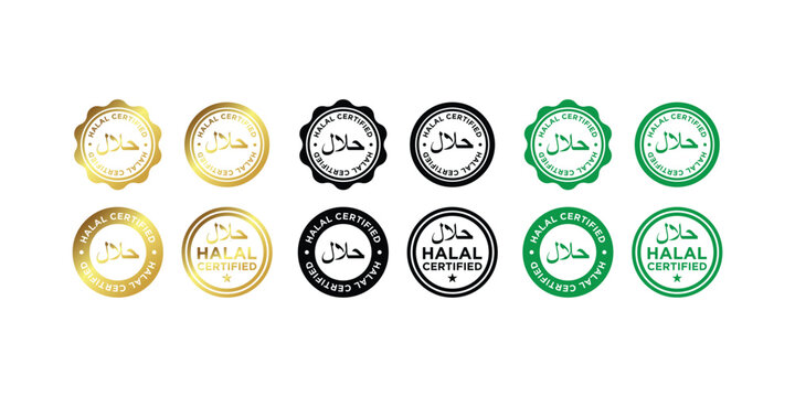 Set of halal certification islamic food icons