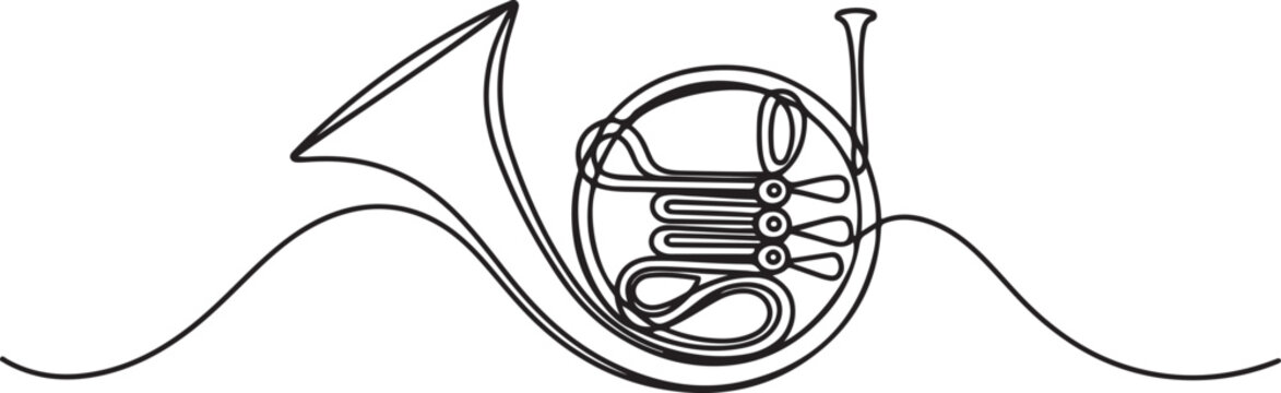 Continuous one line drawing of classical baritone horn music instrument One line draw graphic design vector