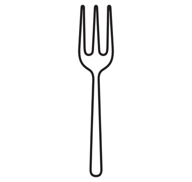 A simple line drawing of a dinner fork with three prongs and a long handle