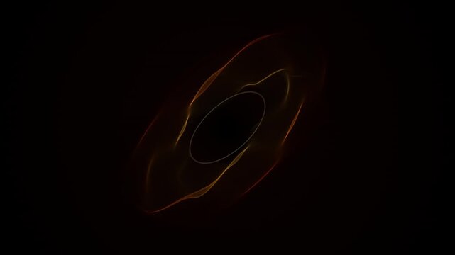 Abstract glowing orange light waves forming an oval shape on a black background