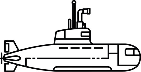 Military submarine line icon, underwater naval warship vessel with periscope, modern navy defense vehicle vector illustration © Shahariar
