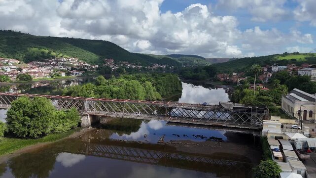 cachoeira, bahia, brazil - june 23, 2025: View of the iron bridge that connects the cities of Cachoeira and Sao Felix in Bahia.