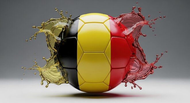 Belgium flag soccer ball with dynamic splash effect, sports illustration.