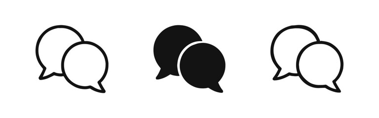 Two speech bubbles icon set representing chat, communication, and message in outline, solid, and hand-drawn styles © ICONS FOR YOU