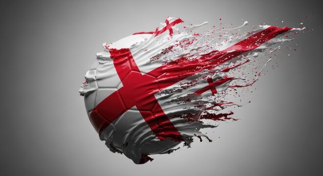 England flag disintegration concept with splash effect on gray background.