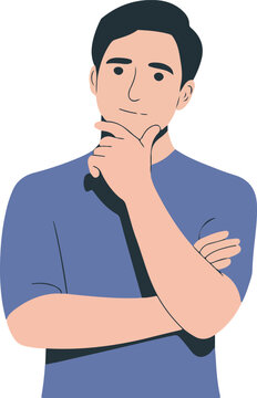 Young man thinking and looking away isolated on white background.