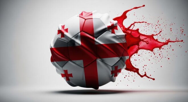 Georgia flag soccer ball with dynamic red paint splash effect, sports illustration.