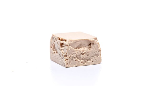 Fresh Yeast Cube Isolated on White Background Macro Detailed Texture