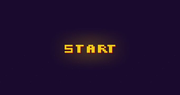 Gaming start screen animation with glowing retro style text on dark background